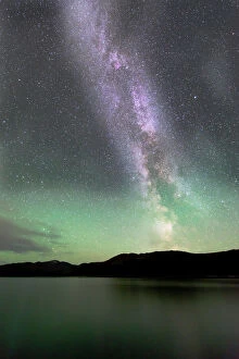 Aurora Borealis Gallery: Aurora borealis and Milky Way above Fish Lake, Yukon, Canada