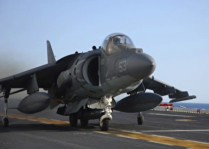 An AV-8B Harrier launches from the flight deck of USS Peleliu An AV-8B Harrier launches from the flight deck of USS Peleliu