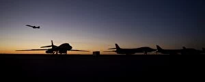 B 1 Lancer Gallery: A B-1B Lancer takes off at sunset from Dyess Air Force Base, Texas