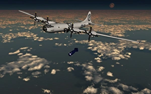 B-29 Superfortress dropping Little Boy atomic bomb over Hiroshima B-29 Superfortress dropping Little Boy atomic bomb over Hiroshima