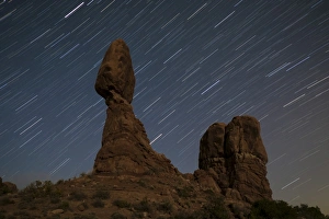 Balanced Rock against a backdrop of star trails, Arches National Park, Utah Balanced Rock against a backdrop of star trails, Arches National Park, Utah