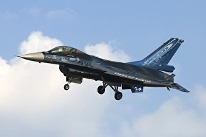 A Belgian Air Force F-16AM Fighting Falcon prepares for landing A Belgian Air Force F-16AM Fighting Falcon prepares for landing