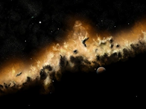 The blast wave of a nova pulls away the gas clouds The blast wave of a nova pulls away the gas clouds