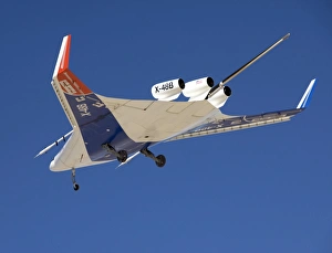 The Blended Wing Body X-48B soars through the sky The Blended Wing Body X-48B soars through the sky
