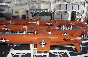 BQM-74E Chukar target drones stowed aboard USS Cushingas hanger bay BQM-74E Chukar target drones stowed aboard USS Cushingas hanger bay