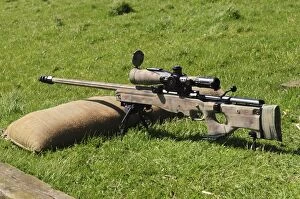 A British Army Arctic Warfare Magnum L115A3 sniper rifle