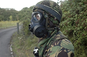 British soldier in full NBC protection gear and a S6 respirator British soldier in full NBC protection gear and a S6 respirator