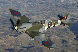 British Supermarine Spitfire Mk-16 flying over Northern California coastline