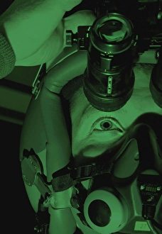 Captain tests his night vision goggles before a night sortie Captain tests his night vision goggles before a night sortie