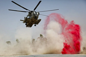 A CH-53D Sea Stallion helicopter landing to deliver supplies at Patrol Base Jaker A CH-53D Sea Stallion helicopter landing to deliver supplies at Patrol Base Jaker