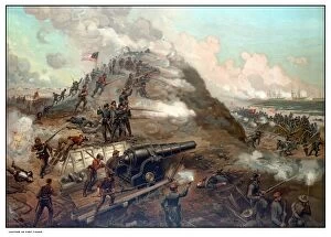Union Soldier Gallery: Civil War print depicting the Union Armys capture of Fort Fisher
