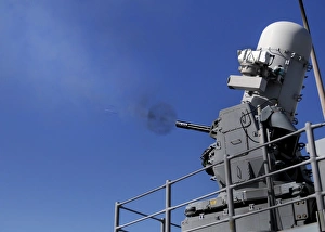 A Close-In Weapons System is fired aboard USS Bunker Hill A Close-In Weapons System is fired aboard USS Bunker Hill