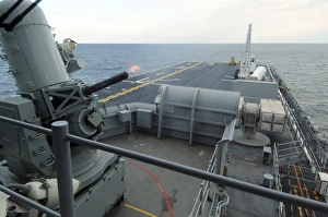 A close-in weapons system fires aboard USS Kearsarge A close-in weapons system fires aboard USS Kearsarge