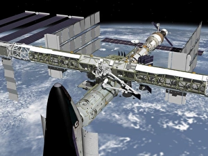 Close up view of the Shuttle docked to Node 2 of the International Space Station Close up view of the Shuttle docked to Node 2 of the International Space Station