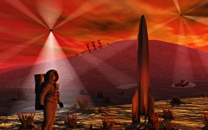 A colony being established on an alien red planet A colony being established on an alien red planet