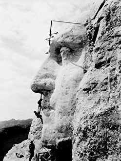 Construction of George Washingtonas face on Mount Rushmore, 1932 Construction of George Washingtonas face on Mount Rushmore, 1932