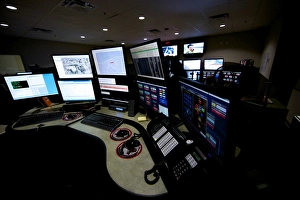 Control room center for emergency service dispatch Control room center for emergency service dispatch