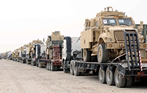 A convoy of Mine-Resistant Ambush Protected vehicles ready for departure A convoy of Mine-Resistant Ambush Protected vehicles ready for departure