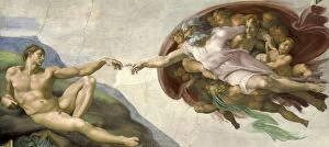 History Gallery: The Creation of Adam painting by Michelangelo on ceiling of the Sistine Chapel