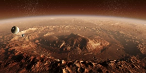 Curiosity rover descending into Gale Crater on Mars Curiosity rover descending into Gale Crater on Mars