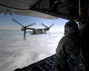 A CV-22B Osprey receives fuel off the coast of Greenland A CV-22B Osprey receives fuel off the coast of Greenland