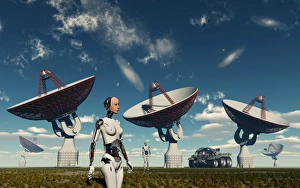 A deep space tracking station on an alien planet operated by androids A deep space tracking station on an alien planet operated by androids
