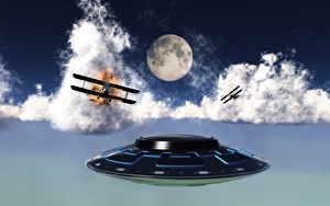 DH 82 Tiger Moth biplanes attack a flying saucer DH 82 Tiger Moth biplanes attack a flying saucer