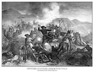 Battle Of Little Bighorn Gallery: Digitally restored vintage military print featuring The Battle of Little Bighorn