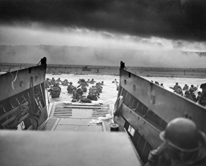 Digitally restored World War II photo of American troops approaching Omaha Beach Digitally restored World War II photo of American troops approaching Omaha Beach