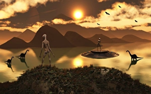 A distant alien world where reptoids are the dominant species and dinosaurs roam freely A distant alien world where reptoids are the dominant species and dinosaurs roam freely