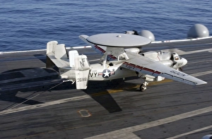 An E-2C Hawkeye makes a successful arrested landing aboard USS Kitty Hawk An E-2C Hawkeye makes a successful arrested landing aboard USS Kitty Hawk