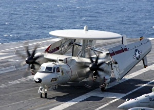 An E-2C Hawkeye taxiing on the flight deck aboard USS Dwight D. Eisenhower An E-2C Hawkeye taxiing on the flight deck aboard USS Dwight D. Eisenhower