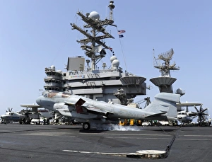 An EA-6B Prowler catches an arresting wire during landing An EA-6B Prowler catches an arresting wire during landing