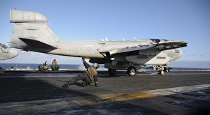 An EA-6B Prowler prepares to launch off the flight deck of USS Nimitz An EA-6B Prowler prepares to launch off the flight deck of USS Nimitz