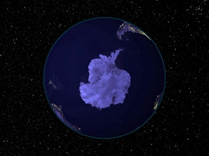 Full Earth at night showing city lights centered on the South Pole Full Earth at night showing city lights centered on the South Pole