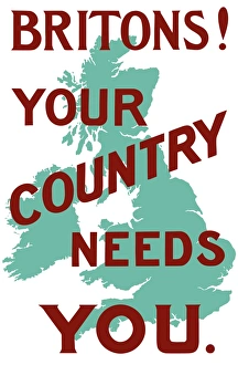 An English World War One poster with the outline of Great Britain An English World War One poster with the outline of Great Britain