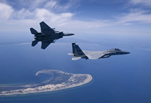 Two F-15 Eagles fly high over Cape Cod, Massachusetts Two F-15 Eagles fly high over Cape Cod, Massachusetts