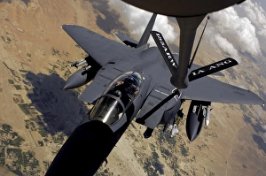 An F-15 Strike Eagle prepares for aerial refueling An F-15 Strike Eagle prepares for aerial refueling