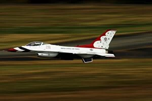 An F-16 Thunderbird of the U.S. Air Force flying at high speed