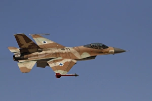 An F-16A Netz of the Israeli Air Force in flight over Israel An F-16A Netz of the Israeli Air Force in flight over Israel