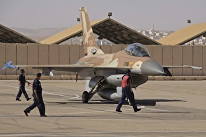 An F-16A Netz of the Israeli Air Force under inspection before take-off An F-16A Netz of the Israeli Air Force under inspection before take-off