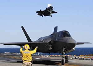 F-35B Lighnting II variants land aboard the flight deck of USS Wasp F-35B Lighnting II variants land aboard the flight deck of USS Wasp