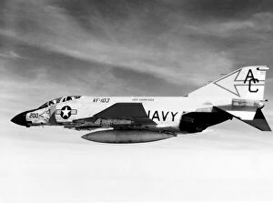 History Gallery: An F-4J Phantom fighter aircraft flying over the Mediterranean