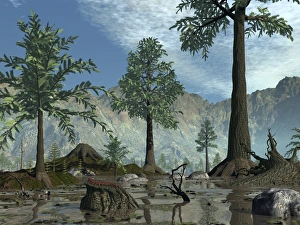 The first trees begin to populate Earth near the end of the Devonian period The first trees begin to populate Earth near the end of the Devonian period