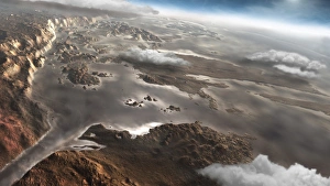 Valles Marineris Gallery: A flooded Aram Chaos region on the planet Mars