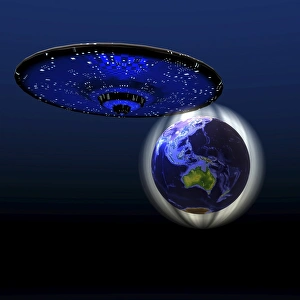 Flying Saucers Gallery: A flying saucer and the magnetic force field protecting the Earth