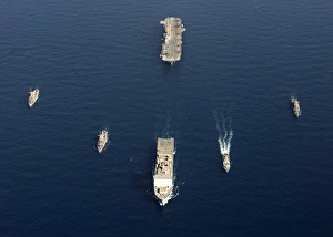A formation of ships at sea A formation of ships at sea