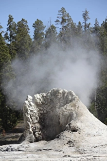 Giant Geyser steaming geyserite cone, Yellowstone National Park, Wyoming Giant Geyser steaming geyserite cone, Yellowstone National Park, Wyoming
