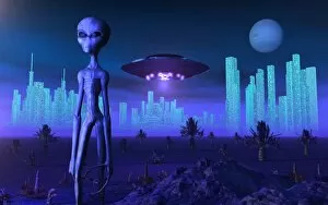 Flying Saucers Gallery: A Grey alien located on its homeworld of Zeta Reticuli