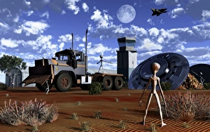 Grey Aliens recovering their flying saucer from a crash site Grey Aliens recovering their flying saucer from a crash site